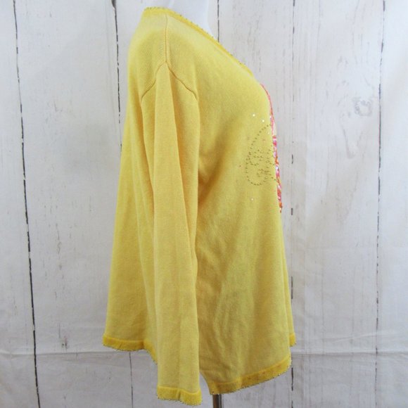 The Quacker Factory V Neck Sequined Butterfly Pullover Sweater - Picture 4 of 8